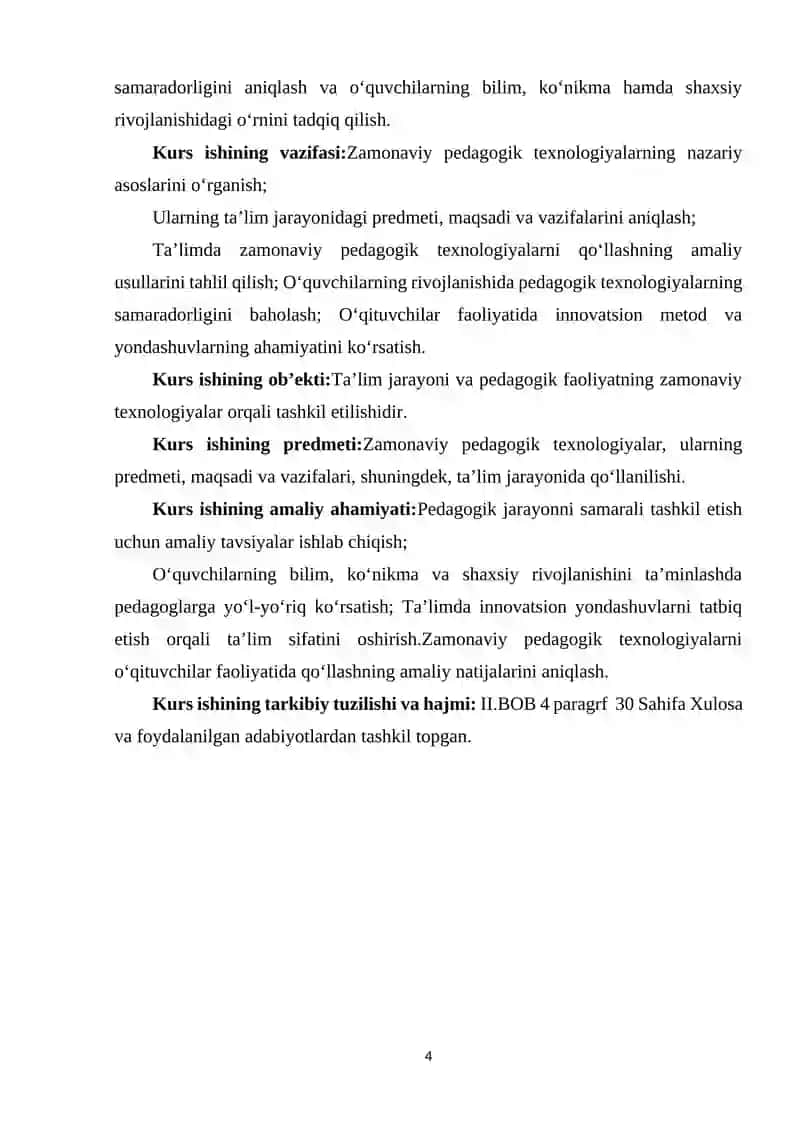 ZAMONAVIY PEDAGOGIK TEXNOLOGIYALARNING PREDMETI, MAQSAD VA VAZIFALARI 4