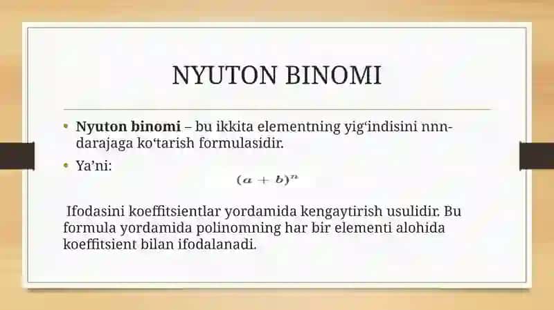 Nyuton binomi va PAskal uchburchagi 4