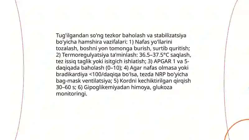 Muddatiga yetib tug'ilgan chaqaloqlarni va chala tug'ilgan chaqaloqlarni parvarish qilishda hamshiraning vazifalari 4