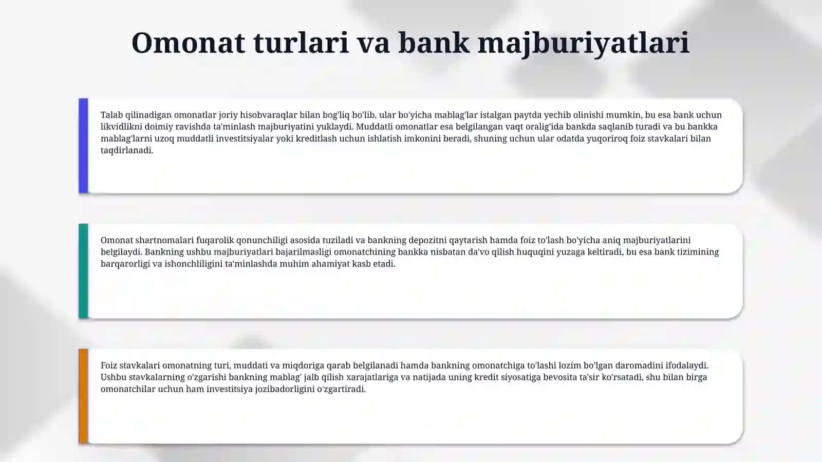 Aholi omonatlari va ular bo`yicha banklarning majburiyatlari va kafolatlari: mahalliy va xorijiy amalyot 4