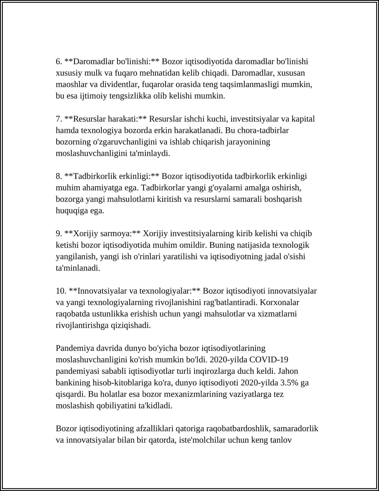 MUSTAQIL ISH Mavzu: BOZOR IQTISODIYOTI MODELLARI 4
