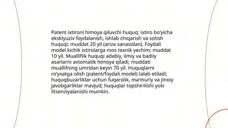 Innovatsion faoliyatning me’yoriy-huquqiy asoslari 4