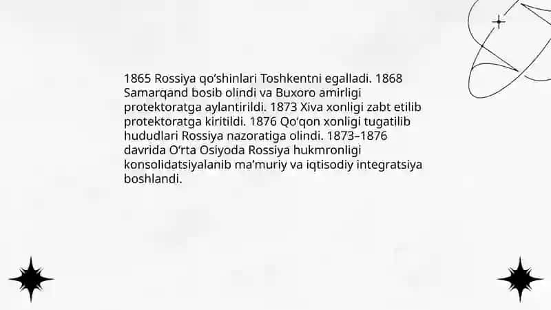 Oʻrta Osiyo xonliklarining Rossiya imperiyasi tomonidan bosib olinishi 4