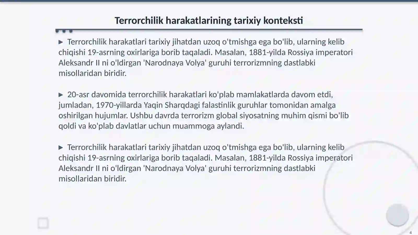 Terrorchilik harakatlarining vujudga kelishi sabablari va tarixi 4