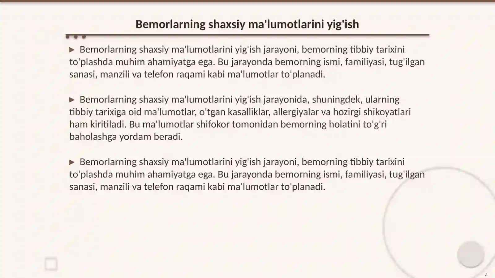 Bemorlarni shifokor koʻrigiga va instrumental tekshiruvlarga tayyorlash 4