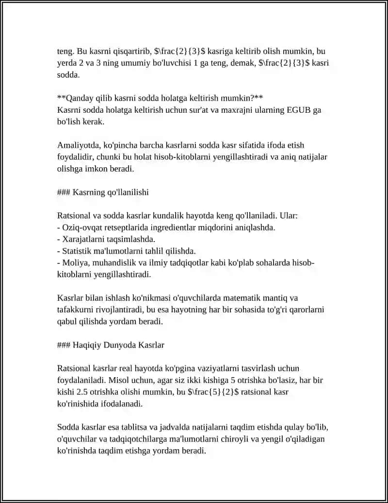 RATSIONAL KASRLARNI SODDA KASRLARGA YOYISH 4