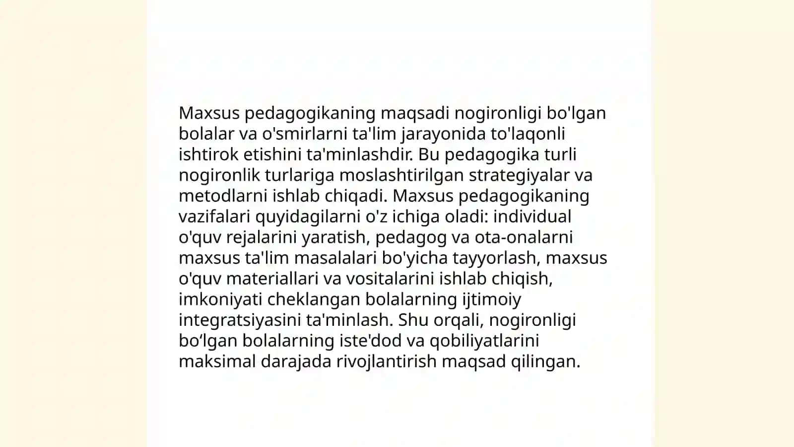 Maxsus pedagogika fanining predmeti, ob'yekti, boshqa fanlar bilan aloqasi fanining umumiy asoslari 4