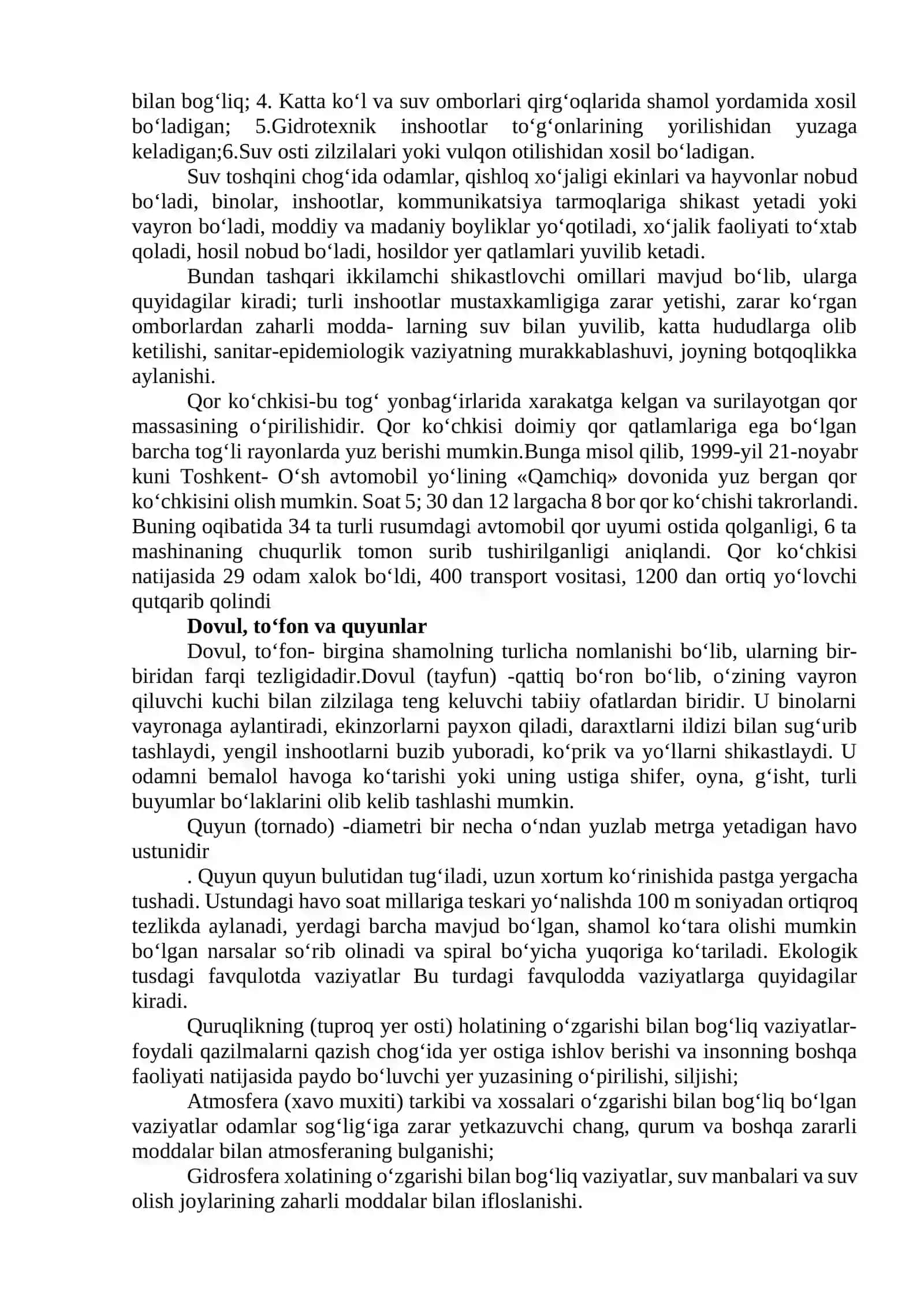 Tabiiy xususiyatli favqulodda vaziyatlar va muhofaza tadbirlari. 4