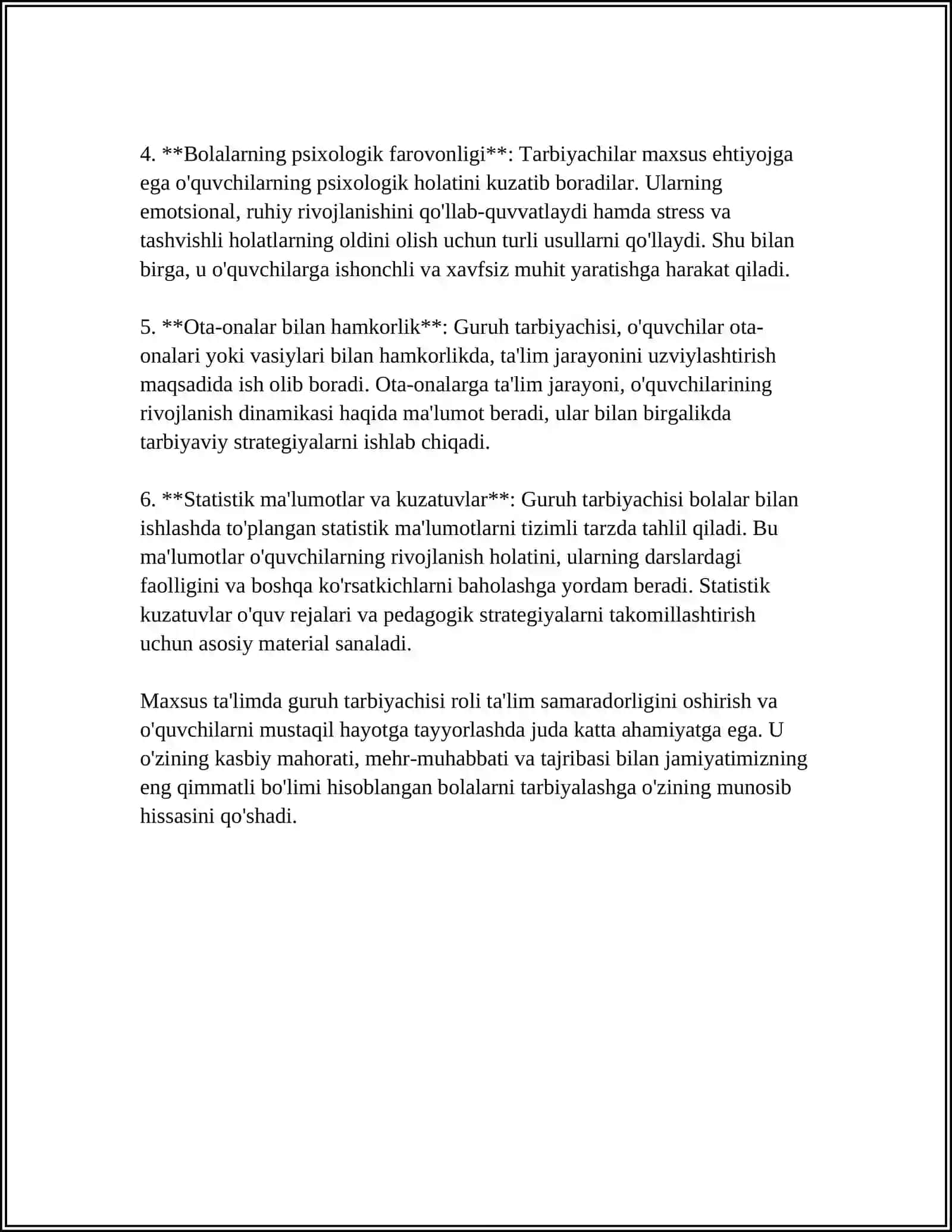 MAXSUS TA’LIMDA GURUH TARBIYACHISINING FAOLIYATI KÕP QIRRALI VA SERMAZMUN EKANLIGI 4