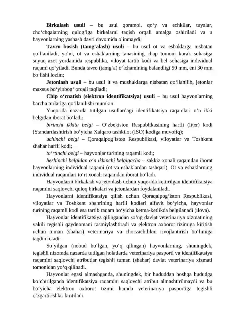 Hayvonlarni Identifikatsiya Qilish, Ularni Hisobga Olush va Hisobdan Chiqarish Tartibi 4