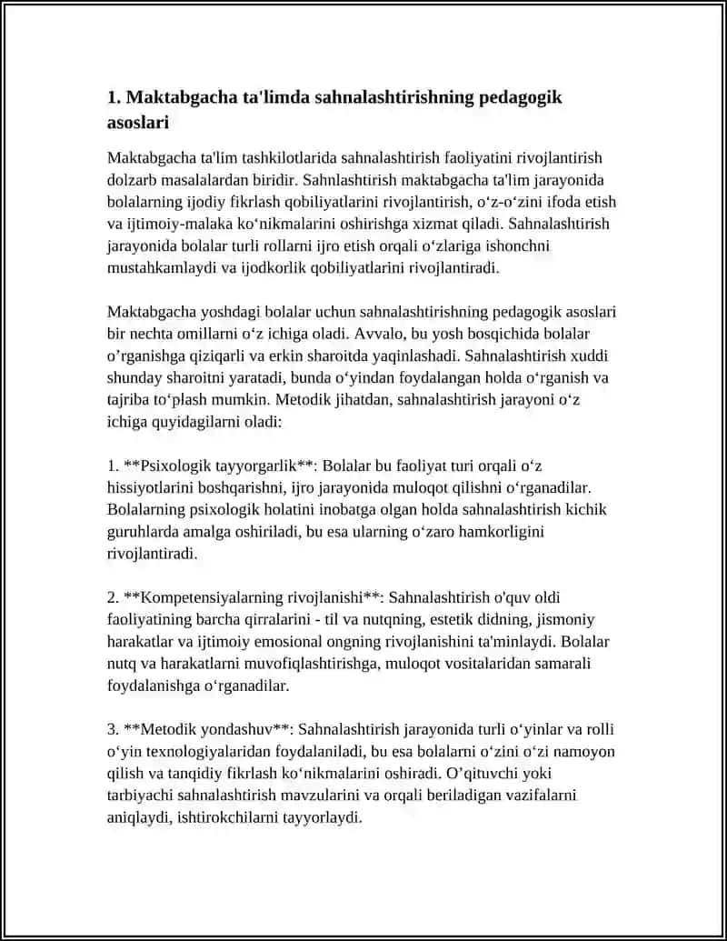 MAKTABGACHA TA'LIM TASHKILOTIDA SAHNALASHTIRISH FAOLIYATINI RIVOJLANTIRISH 4