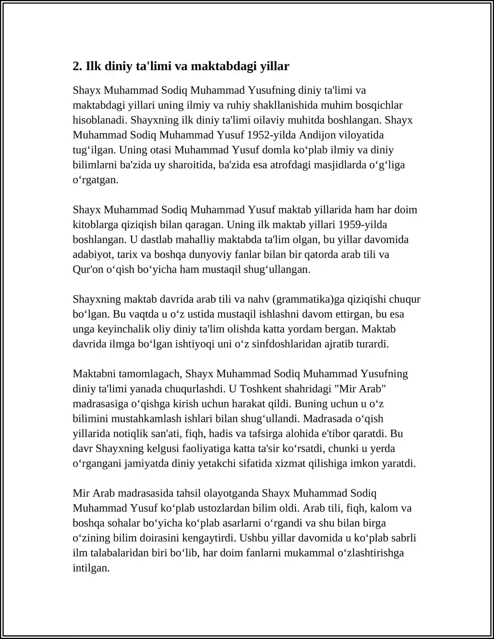 SHAYX MUHAMMADSODIQ MUHAMMAD YUSUF HAYOTI VA ILMIY FAOLIYATI 4