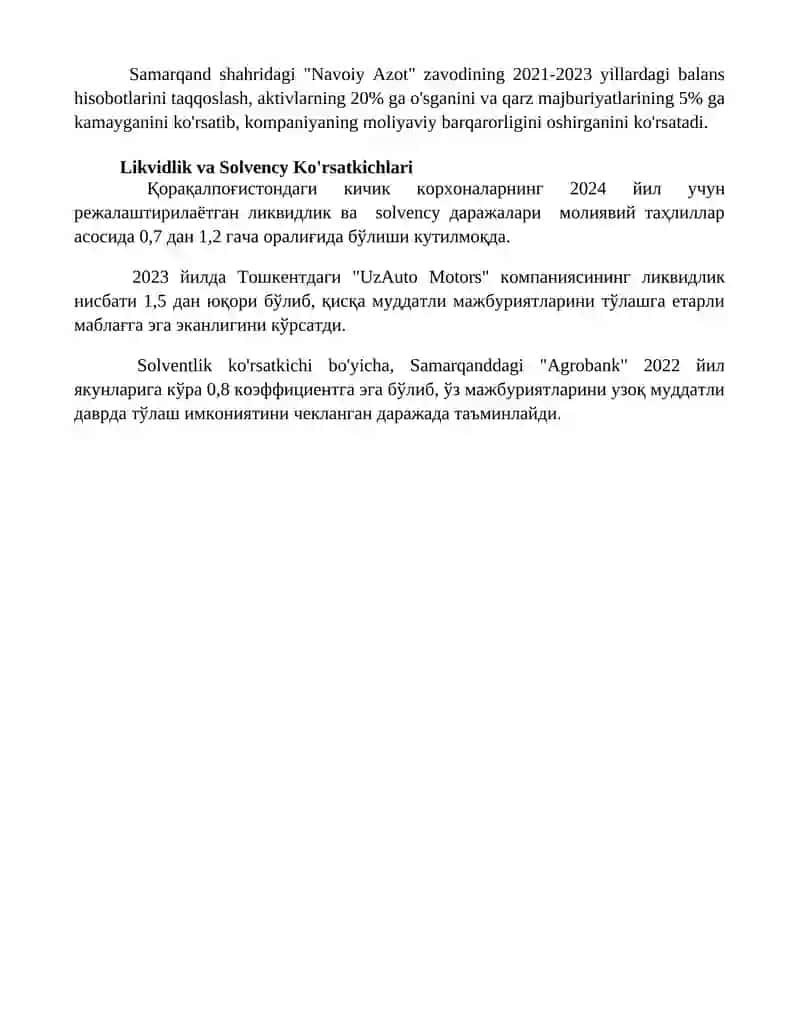 Moliyaviy hisobotlar va ularning korxona faoliyatini baxolashda tutgan o’rni 4