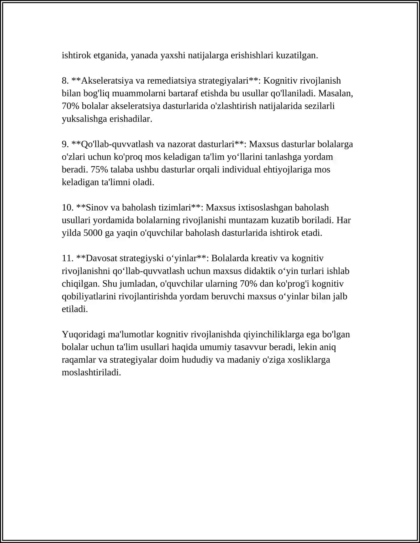 KORIWINDE KEMSHILIGI BOLGAN BALALAR BILIM, OYIM, MIYNET ISKERLIGI USILLARIN QALIPLESTIRIW 4