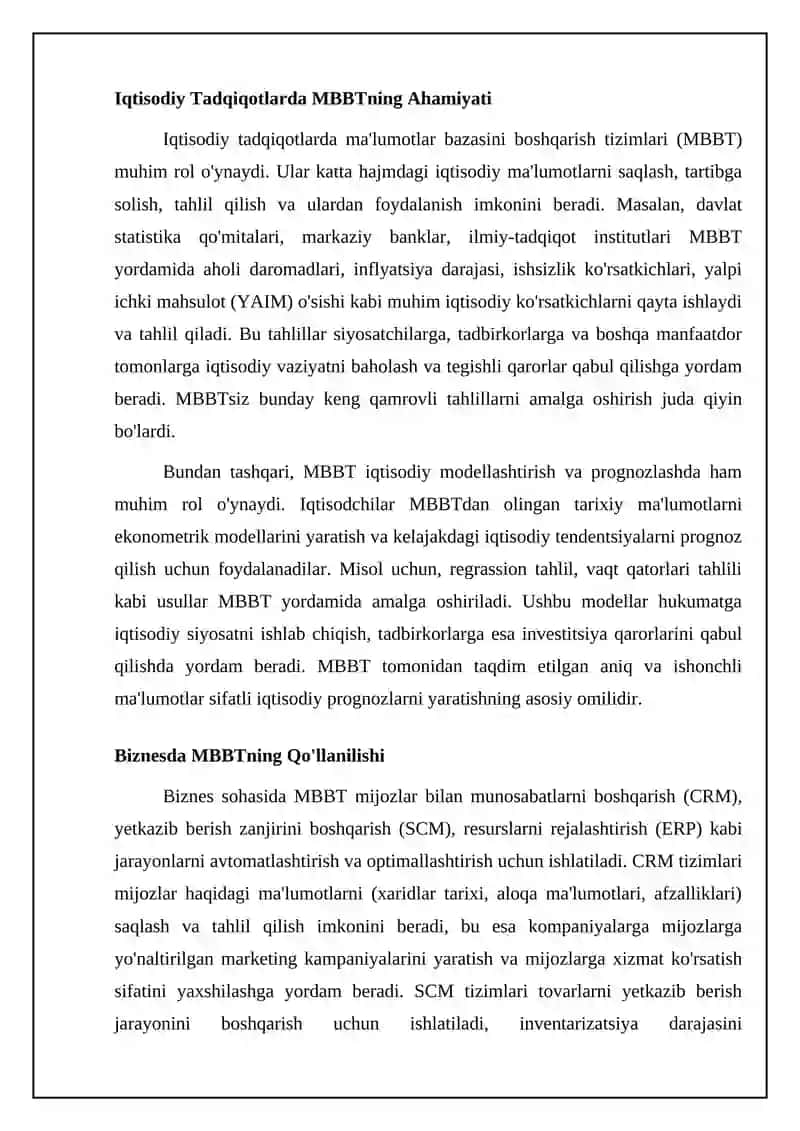 Iqtisodiyotda ma'lumotlar bazasini boshqarish tizimlaridan foydalanish 4