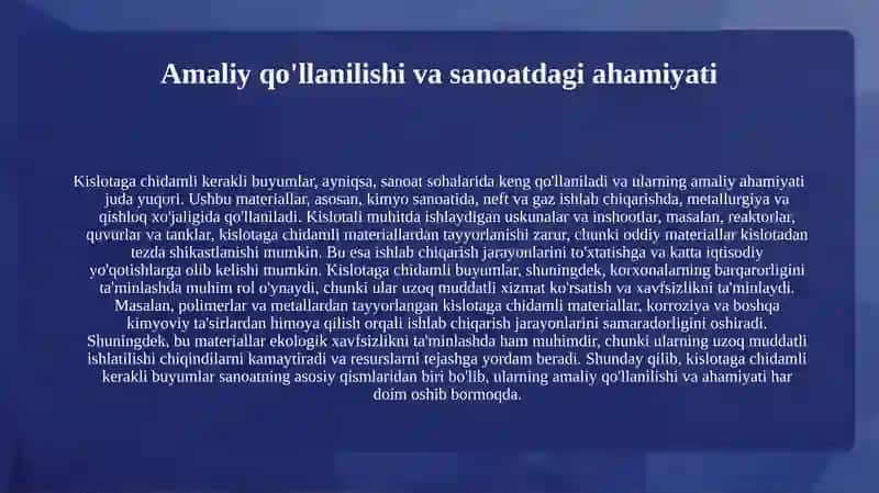 Kislotaga chidamli kerakli buyumlar. 4