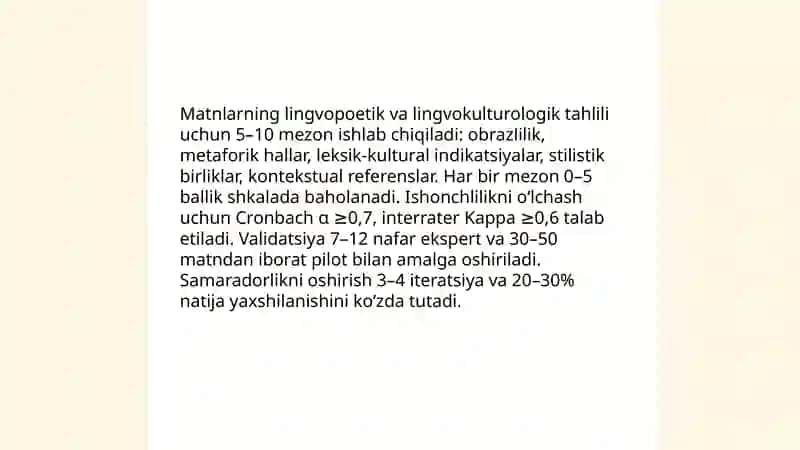 Matnlarning lingvopoetik va lingvokulturologik tahlil qilish borasidagi ishlar samaradorligi 4