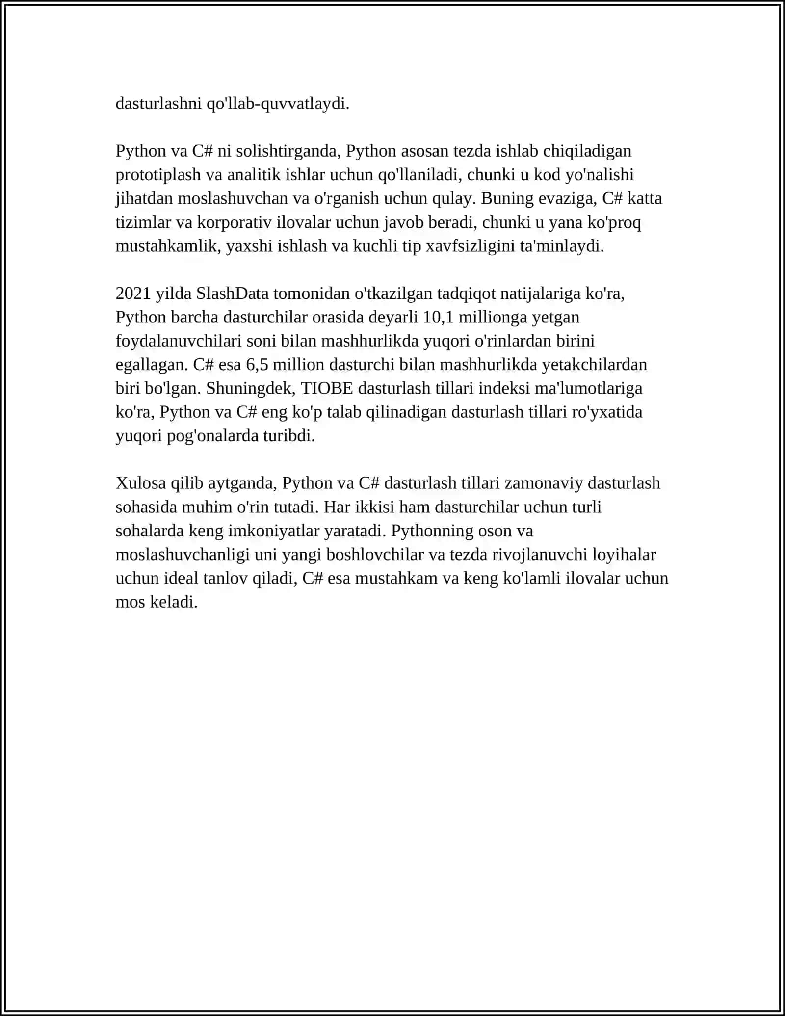 PYTHON DASTURLASH TILI, C# VA BOSHQA TILLARDA(PASCAL,C++)MODULLI DASTURLASHDA ULARNING FARQI 4