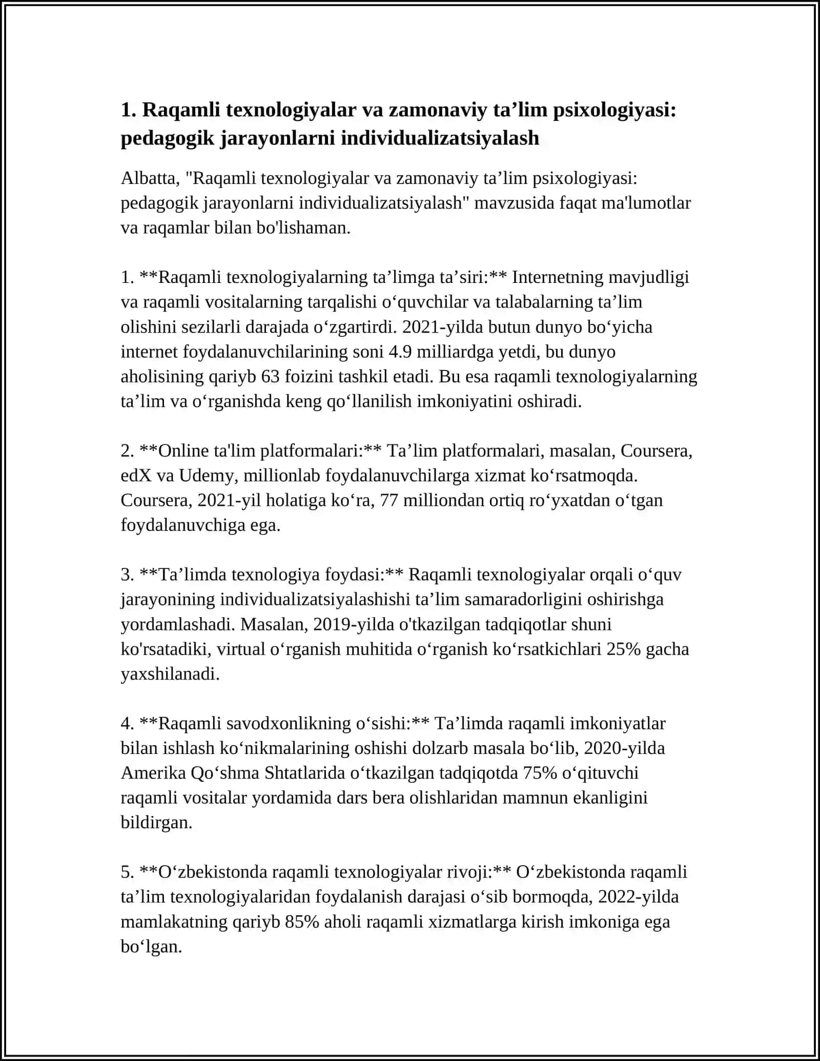 Raqamli texnologiyalar va zamonaviy taʼlim psixologiyasi: pedagogik jarayonlarni individualizatsiyalash 4