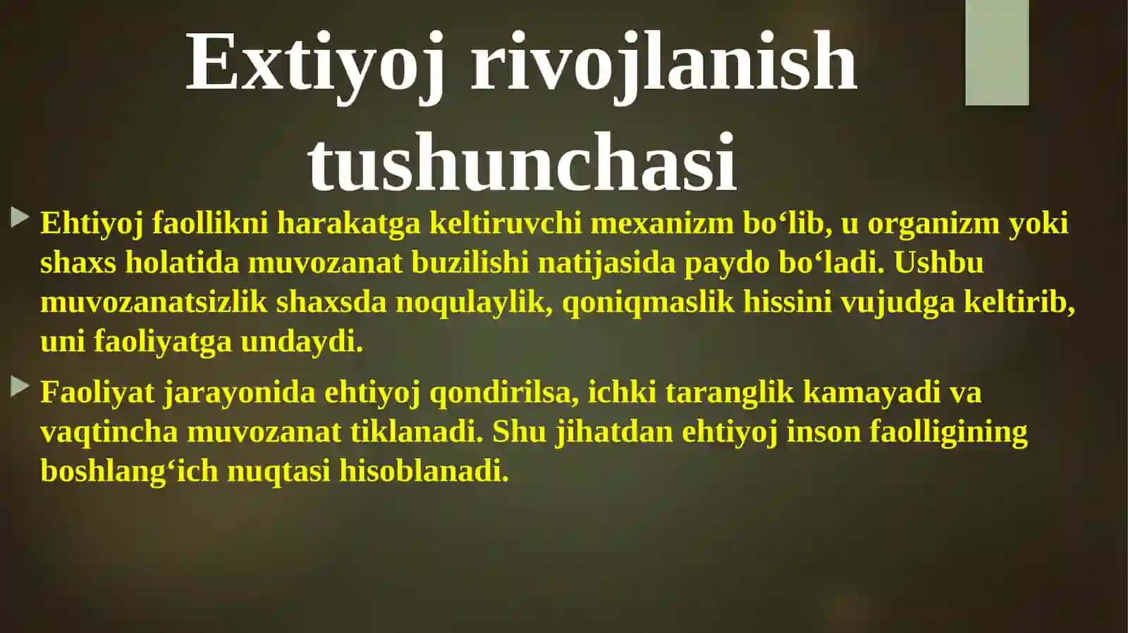 Extiyoj faollikni yuzaga keltiruvchi turtki sifatida va extiyoj oʻrganish metodlari 4