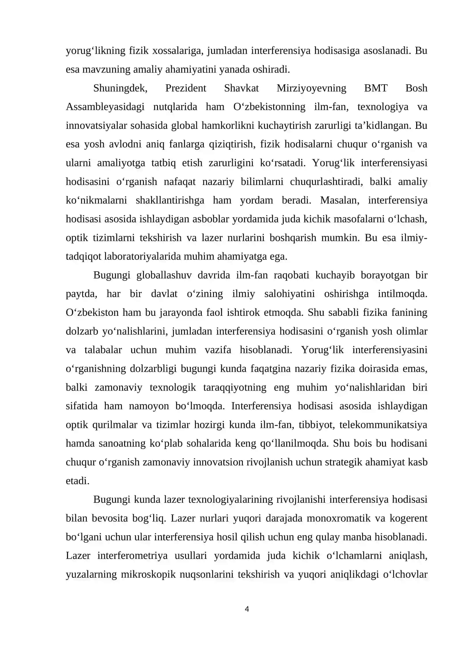 YORUG‘LIK INTERFERENSIYASINI O‘RGANISH ZAMONAVIY FIZIKA 4