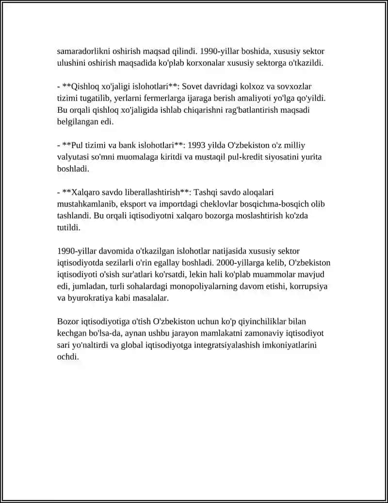 BOZOR IQTISODIYOTIGA OʻTISH DAVRI VA UNING OʻZBEKISTONDAGI XUSUSIYATLARI 4