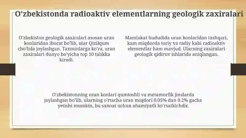 Oʻzbekistonda radioaktiv elementlardan foydalanish 4
