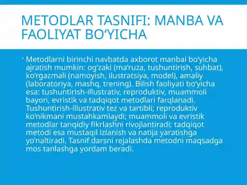 Ta'lim metodlari va vositalari: tahlil mavzusi 4