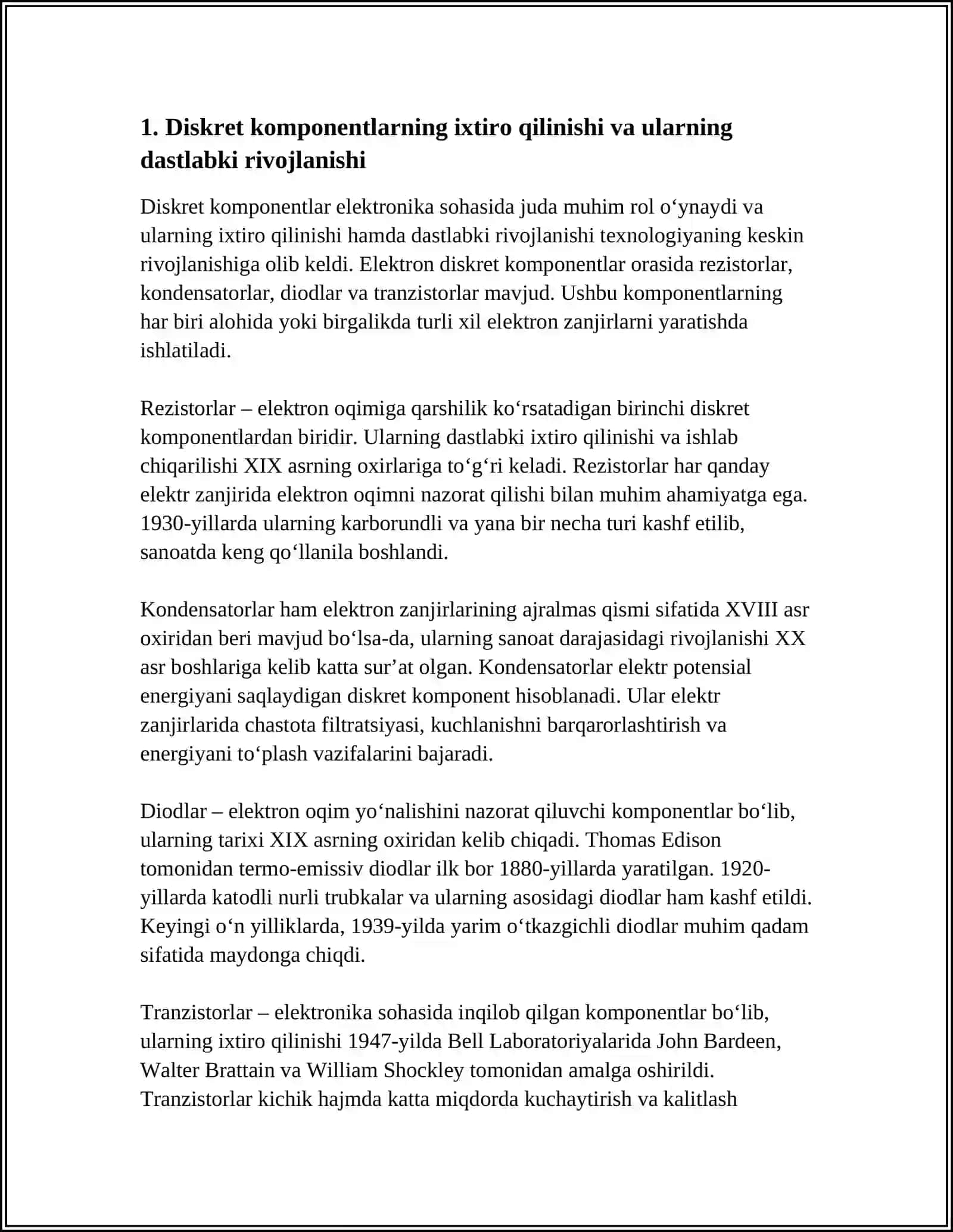 ZAMONAVIY ELEKTRONIKADAGI DISKRET QURILMALARDAN INTEGRAL SXEMALARGACHA RIVOJLANISHINING TARIXIY DAVRLARI VA RIVOJLANISH ISTIQBOLLARI 4