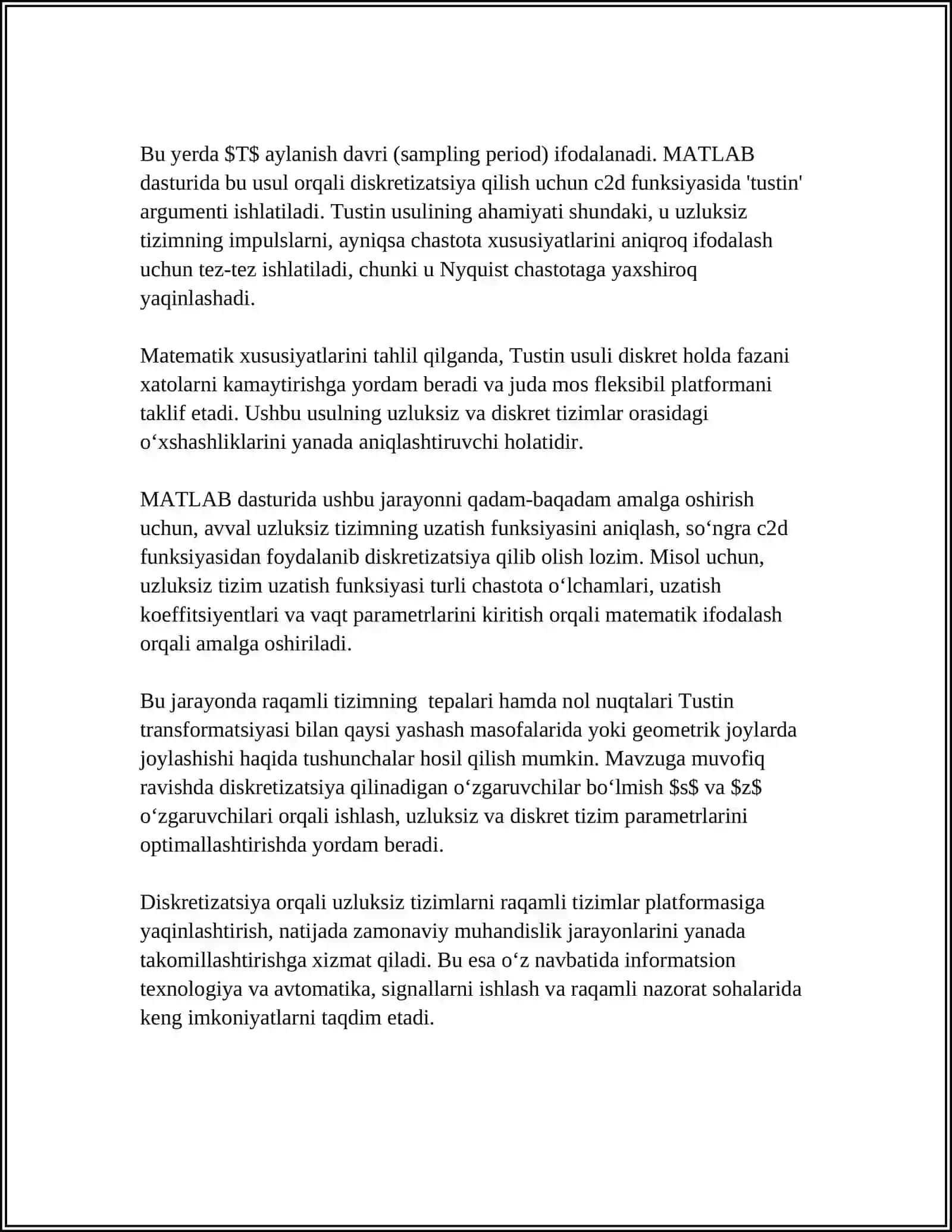MATLAB YORDAMIDA RAQAMLI BOSHQARISH TIZIMLARI TAHLILI 4
