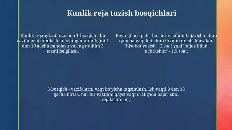 Shaxsiy kun tartibini samarali rejalashtirish usullari 4