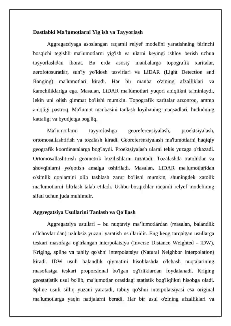 Aggregatsiyaga asoslangan raqamli relyef modelini yaratish metodologiyasi 4