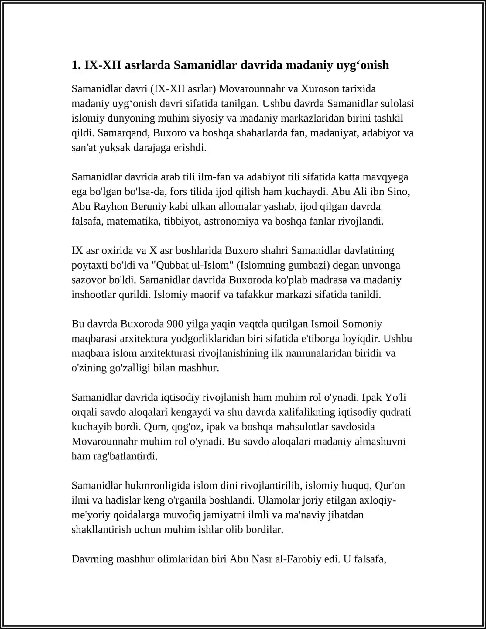 IX-XII ASRLARDA MAMLAKATIMIZ HUDUDIDA ROʻY BERGAN MADANIY UYGʻONISH. RENESSANS 4