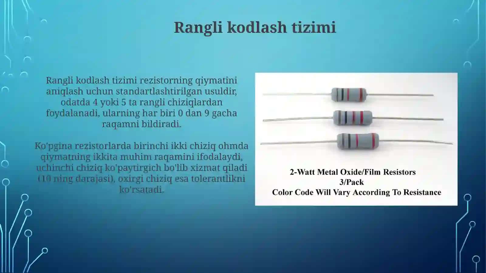 Qarshilik va ularning rangli belgillanishi 4