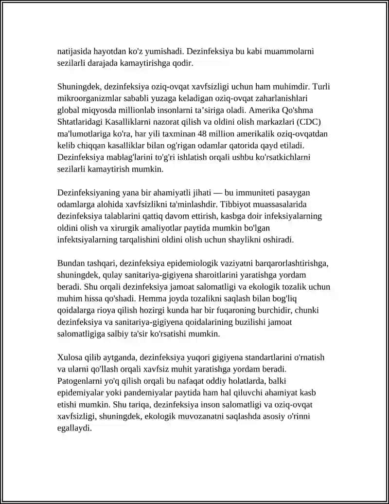 REFERAT Mavzu: DEZINFEKSIYA TASNIFI, DEZINFEKSIYA TURLARI, ASBOB-ANJOMLAR DEZINFEKSIYASI 4