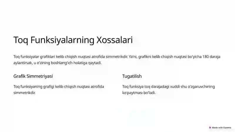 Funksiyalarning Juftligi va Toqligi 4