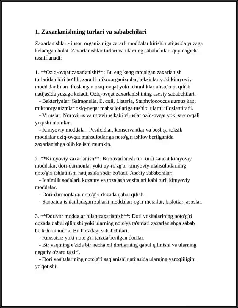 ZAXARLANISHLAR, ZAXARLANGANLARGA BIRINCHI TIBBIY YORDAM KO’RSATISH 4