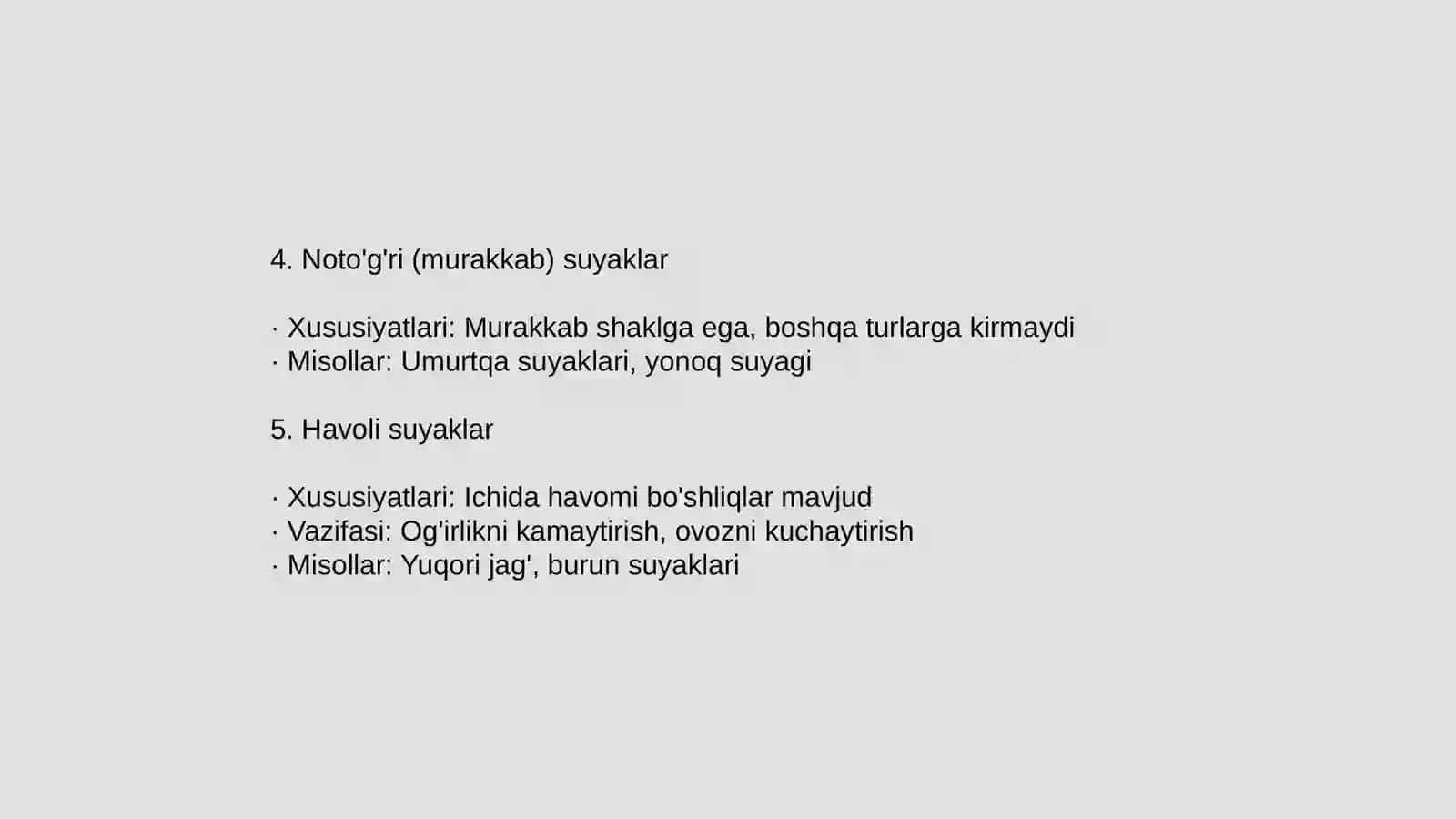 Suyaklarining turlari va vazifalari 4
