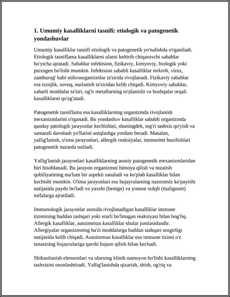 OBSHQ KASALLIKLARINI TASNIFI, TOʻQIMALARDA RIVOJLANADIGAN PATOLOGIK JARAYONLARI. SHIKASTLANISH ELEMENTLARINI KLINIK NAMOYON BULISHI VA KLINIK TEKSHIRUV USULLARI 4