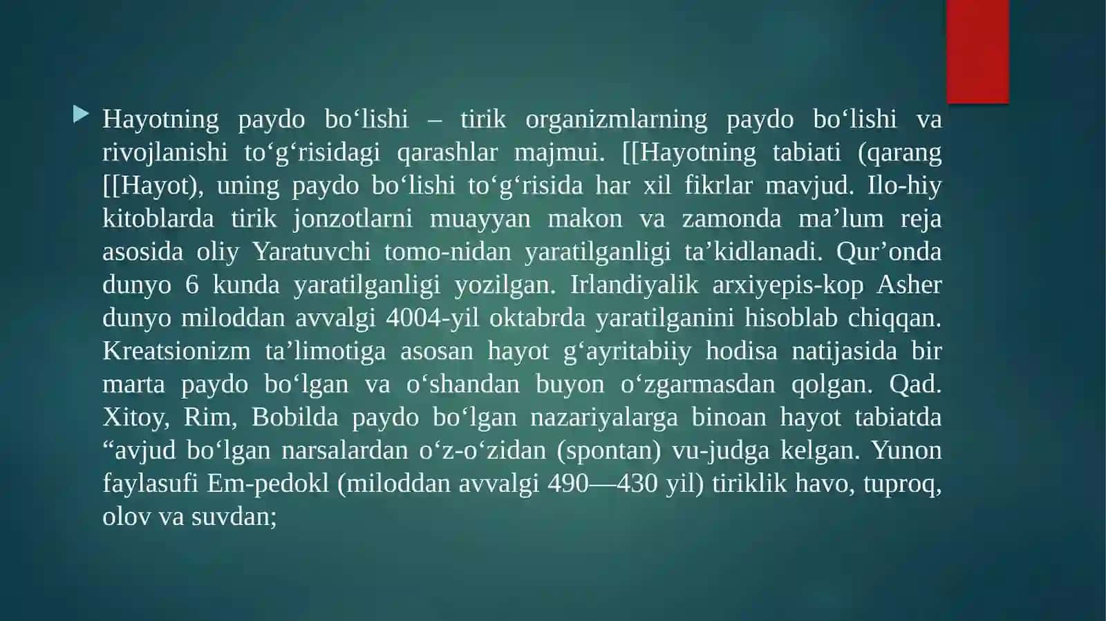 Hayotning paydo bo'lishi haqidagi zamonaviy tasavvurlar 4