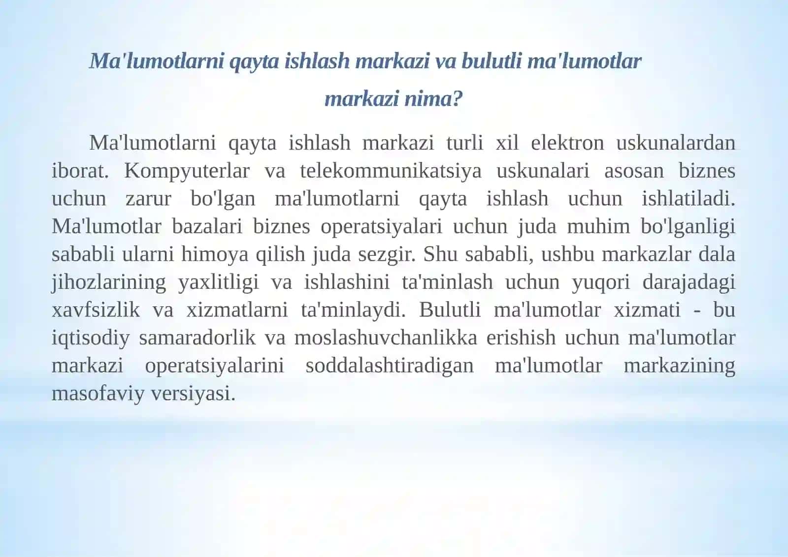 Ma’lumotlarni qayta ishlash markazlarini ish jarayonini tahlil qilish 4