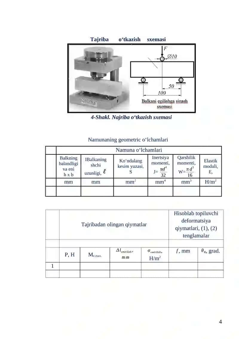 Balkani egilish deformatsiyasiga sinash laboratoriyasi 4