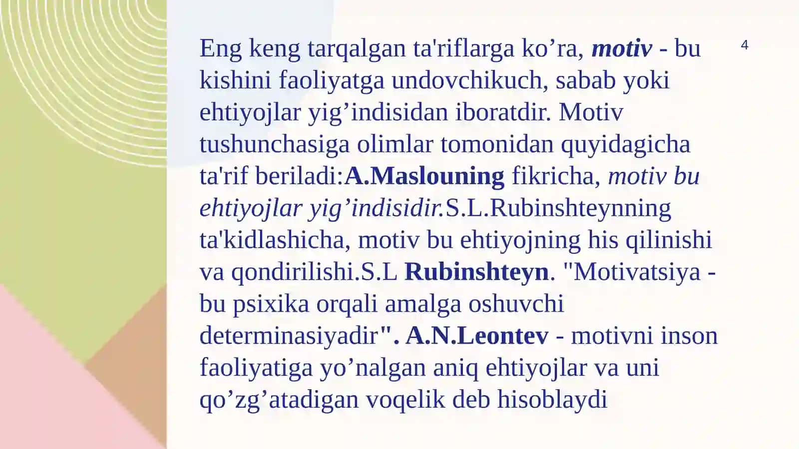 Motiv, motivatsiya va hissiyotning namoyon bo‘lishi 4
