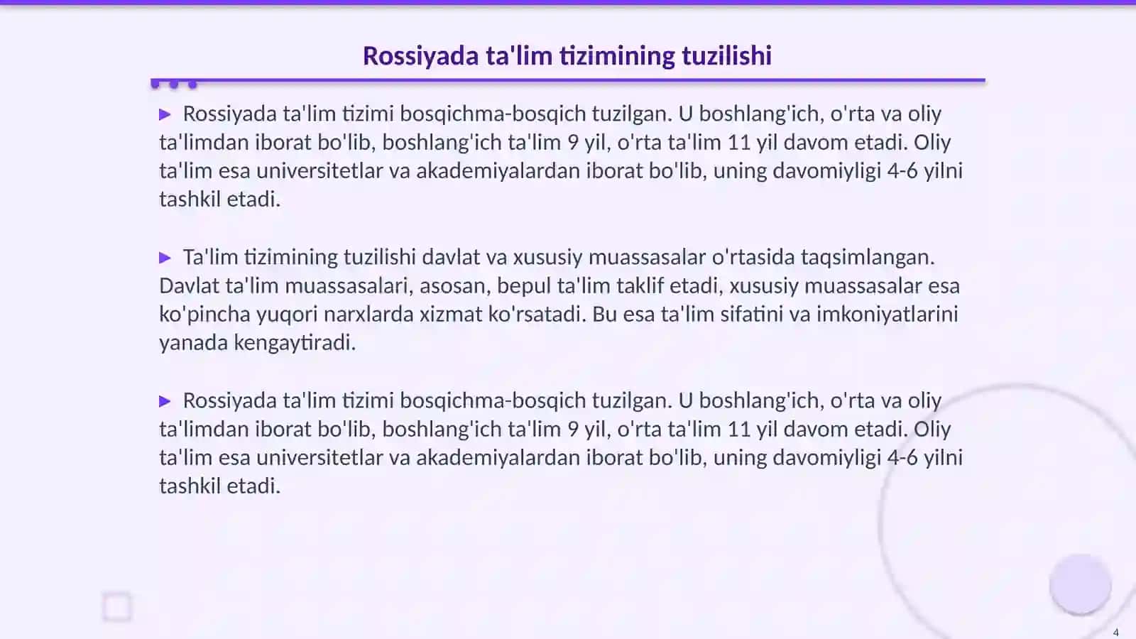Rossiyada talim tizimi haqida malumot 4