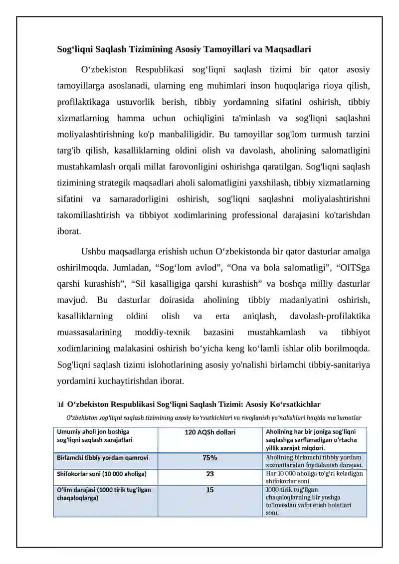 O'zbekiston Respublikasi sog'liqni saqlash tizimi va bugungi kundagi rivojlanish yollari 4