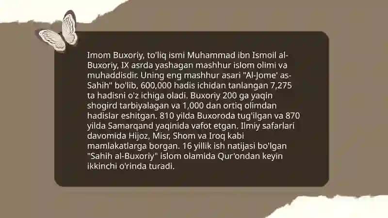 Imom Buxoriy va Imom Termiziyning hadisshunoslikka qóshgan hissasi 4