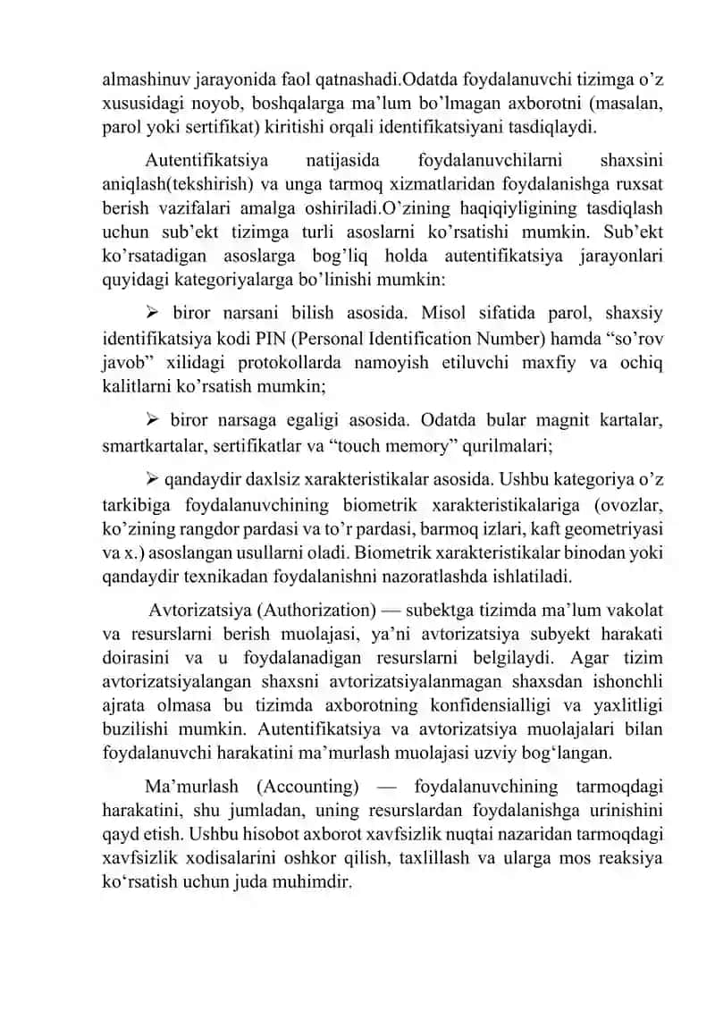 Identifikatsiya va autentifikatsiya tushunchasi va vazifalari + Kiberxavfsizlik fanidan 40 ta test 4