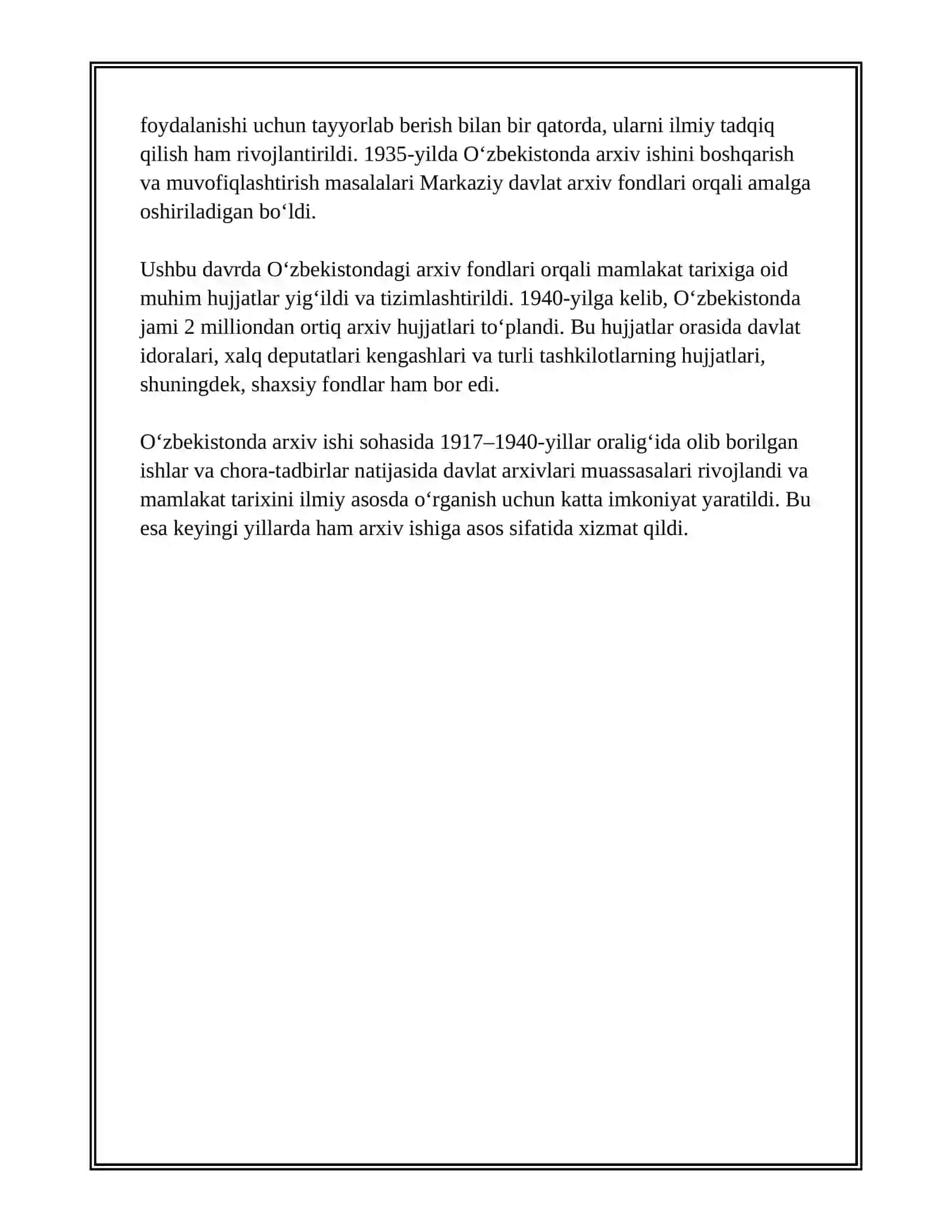 O‘ZBEKISTONDA ARXIV ISHI SOHASIDA AMALGA OSHIRILGAN TADBIRLAR (1917-1940 Y.Y.) 4