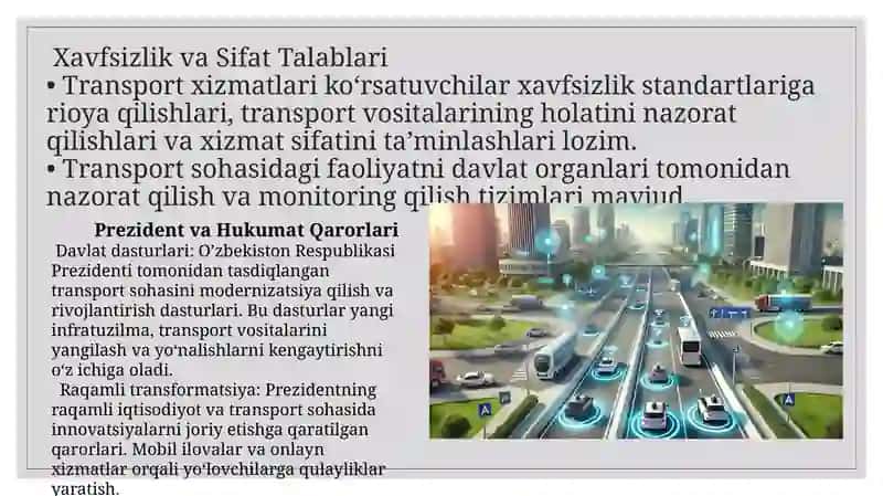 O’zbekistonda transport xizmatining qonuniy va huquqiy asoslari 4
