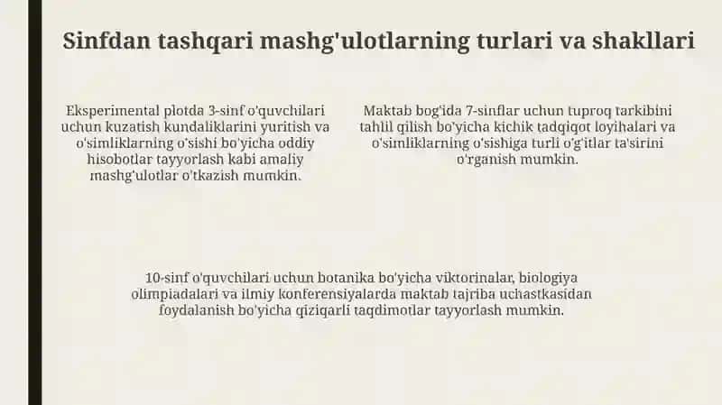Maktab tajriba uchastkalarida sinfdan tashqari ishlarni rejalashtirish yoʻllari 4
